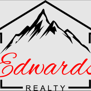 The Edwards Realty LLC logo features a stylized mountain inside a house outline, embodying Ashevilles spirit. Edwards is elegantly written in red cursive, with Realty in bold black uppercase letters beneath.