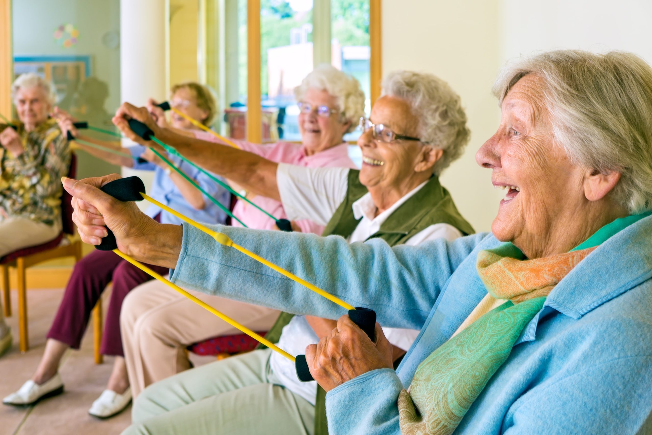 A group of women doing chair exercises